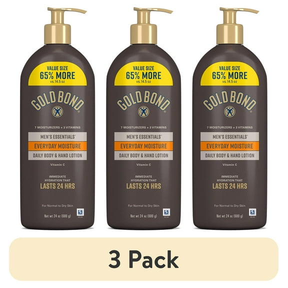 (3 pack) Gold Bond Mens Essentials Everyday Body Lotion and Moisturizer for Dry Skin, 24 oz