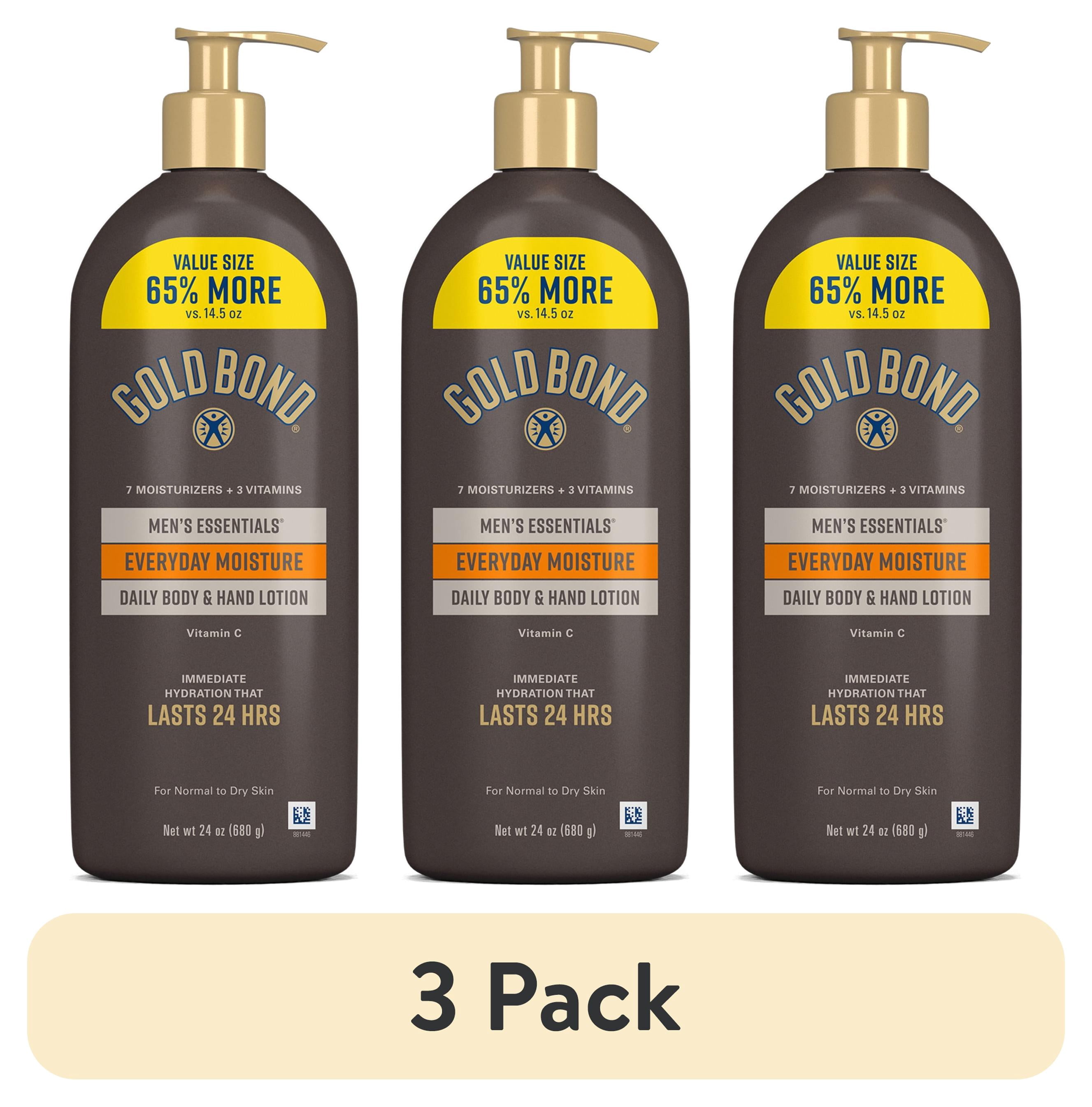 (3 pack) Gold Bond Men's Essentials Everyday Moisture Daily Body & Hand Lotion With Vitamin C, Hydrating Lotion Formulated for Men's Dry Skin, Value Size, 24 oz.
