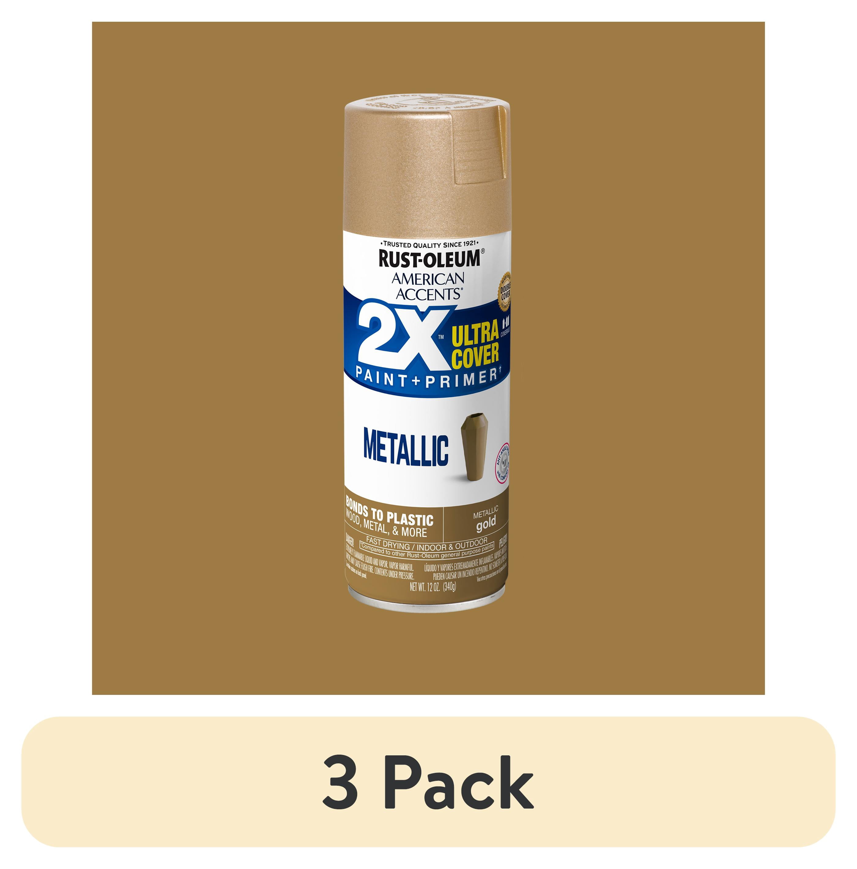 (3 pack) Gold, Rust-Oleum American Accents 2X Ultra Cover Metallic Spray Paint-327909, 12 oz