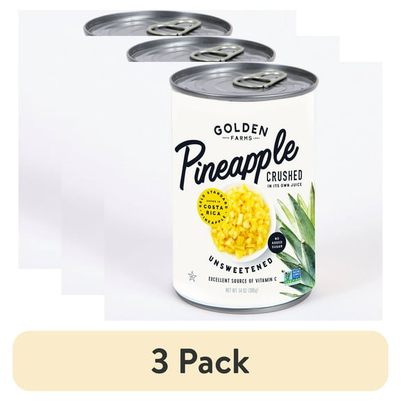 (3 pack) Golden Farms Unsweetened Conventional Crushed Pineapple, 14 Oz Can