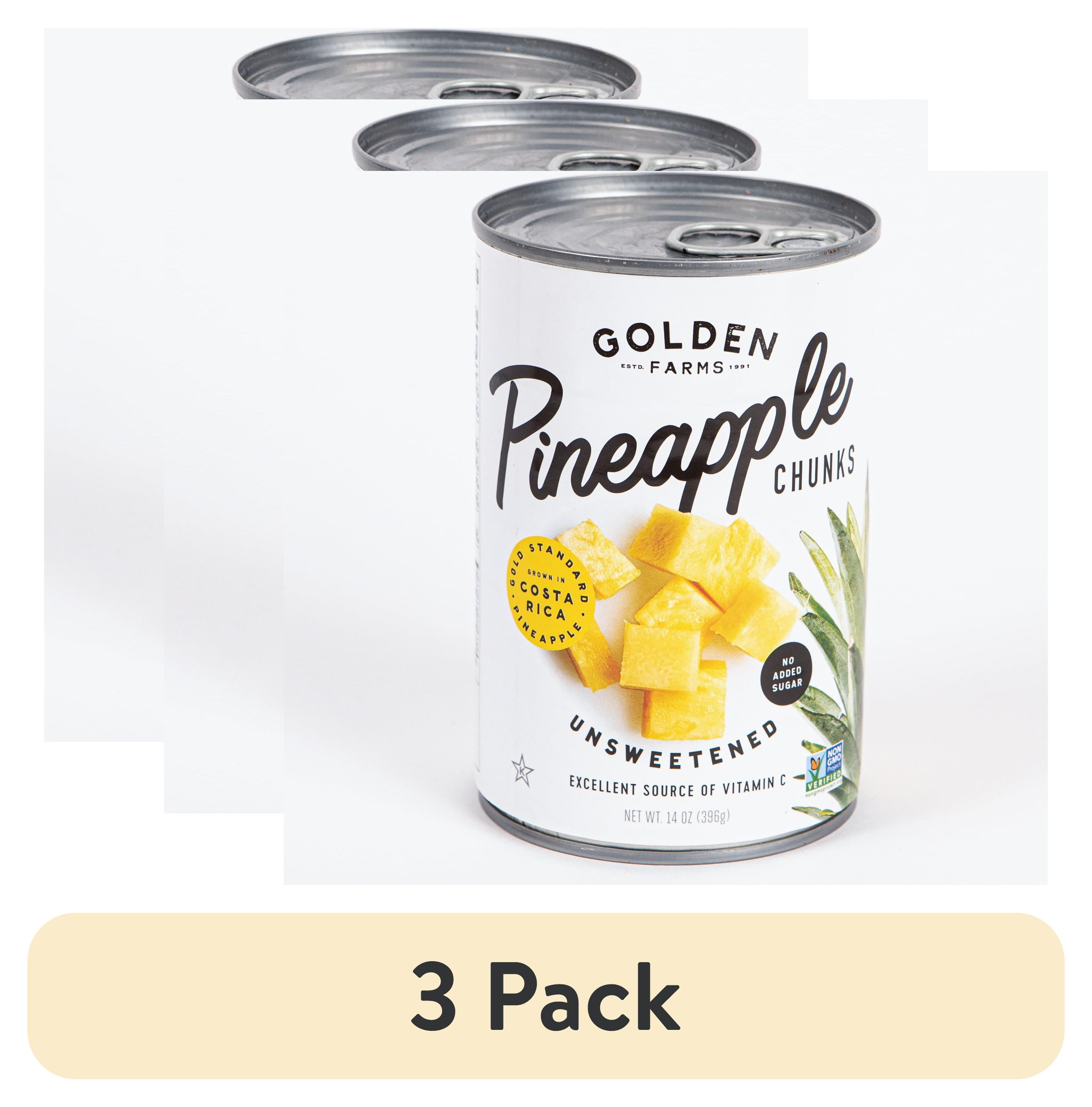 (3 pack) Golden Farms Unsweetened Conventional Pineapple Chunks, 14 Oz Can