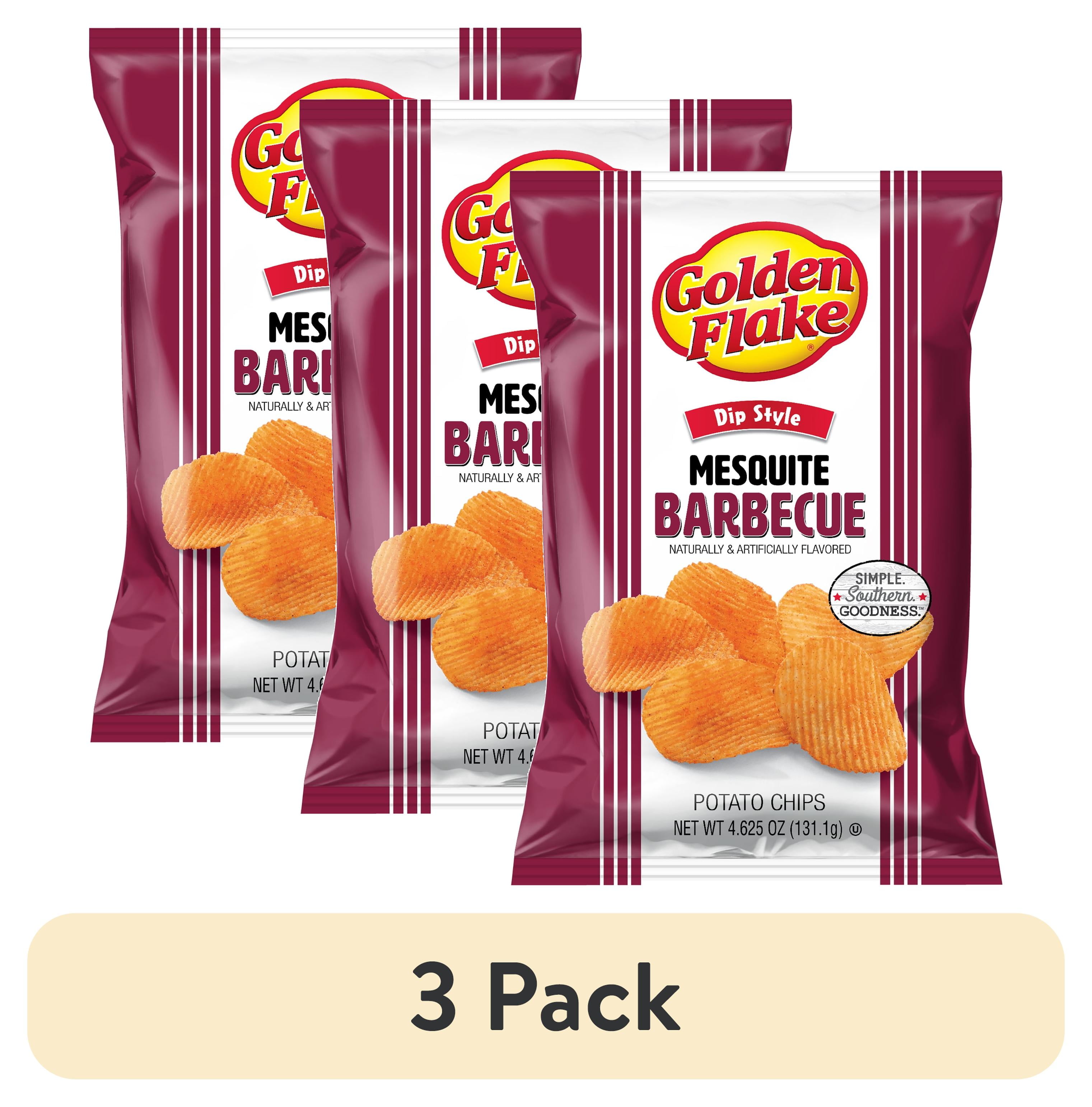 (3 pack) Golden Flake Mesquite Barbecue Dip Style Potato Chips, Gluten-Free, 4.625 oz Bag