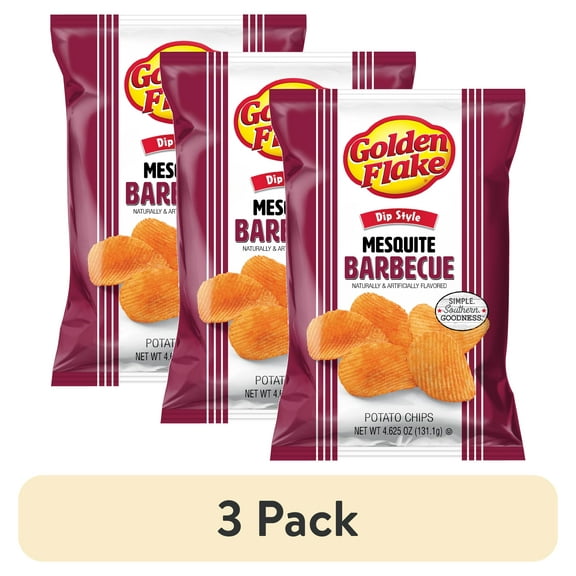 (3 pack) Golden Flake Mesquite Barbecue Dip Style Potato Chips, Gluten-Free, 4.625 oz Bag
