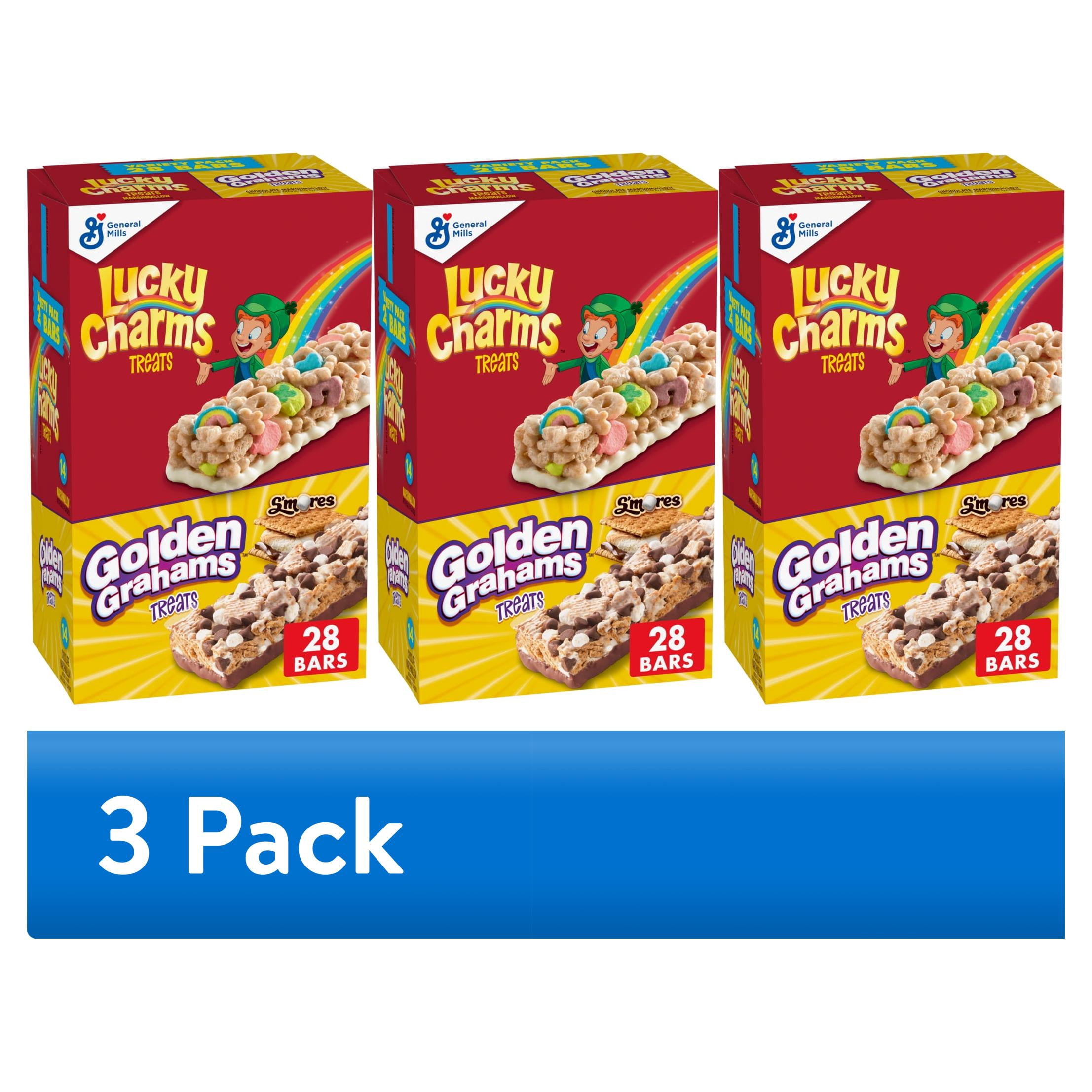(3 pack) Lucky Charms and Golden Grahams S'mores Cereal Treat Bars, Variety Pack, 28 Count, 26.7 oz