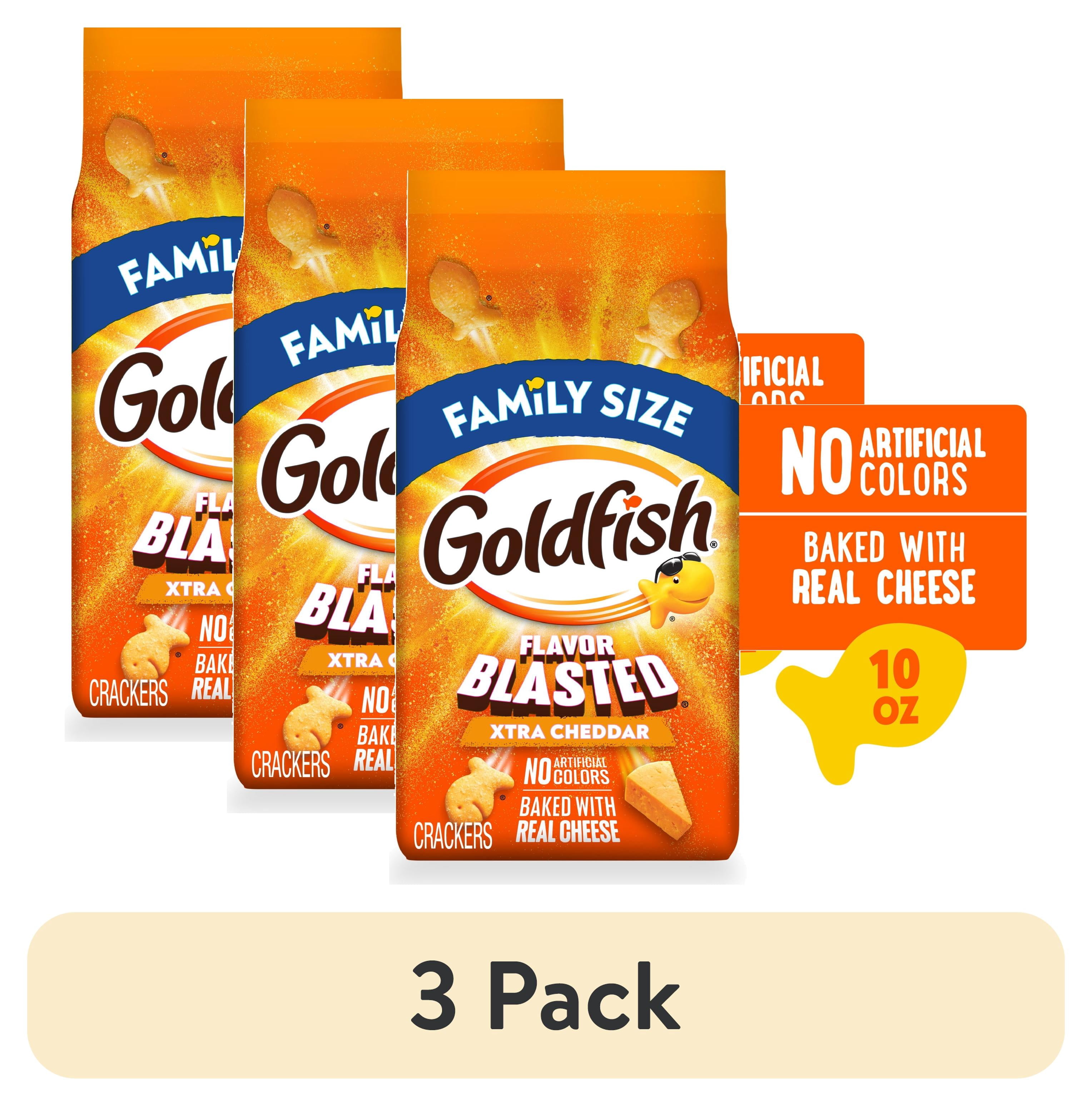 (3 pack) Goldfish Crackers, Flavor Blasted Xtra Cheddar Crackers, Family Size, 10 oz Bag