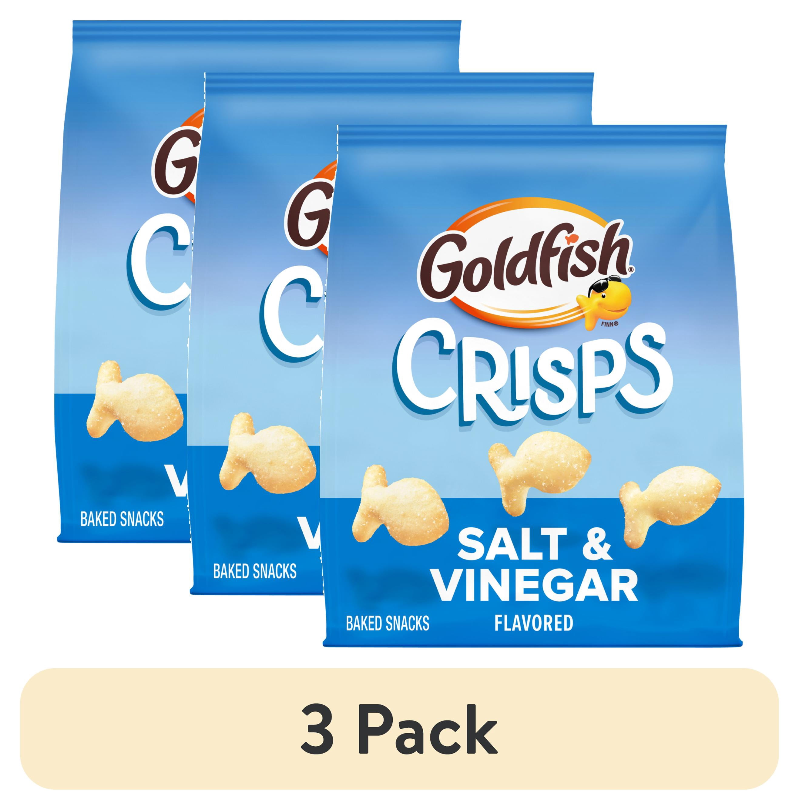(3 pack) Goldfish Crisps Salt & Vinegar Flavored Baked Chip Crackers, 6.25 oz Bag