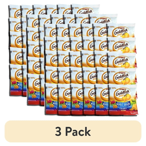 (3 pack) Goldfish Whole Grain Multi Colored Gold Fish Shaped Crackers, Value 30