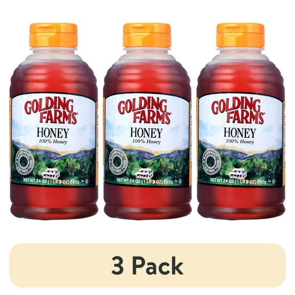 (3 pack) Golding Farms 100% Pure Honey, 24 oz Plastic Bottle