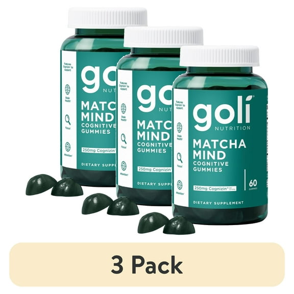 (3 pack) Goli Nutrition Matcha Mind Cognitive Gummies, 60 Count