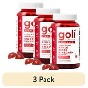 3 pack Goli Nutrition Apple Cider Vinegar Zero Sugar Apple Cider Gummies, 60 Count
