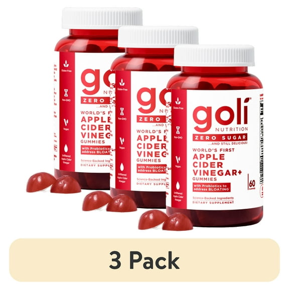 (3 pack) Goli Nutrition Apple Cider Vinegar Zero Sugar Apple Cider Gummies, 60 Count