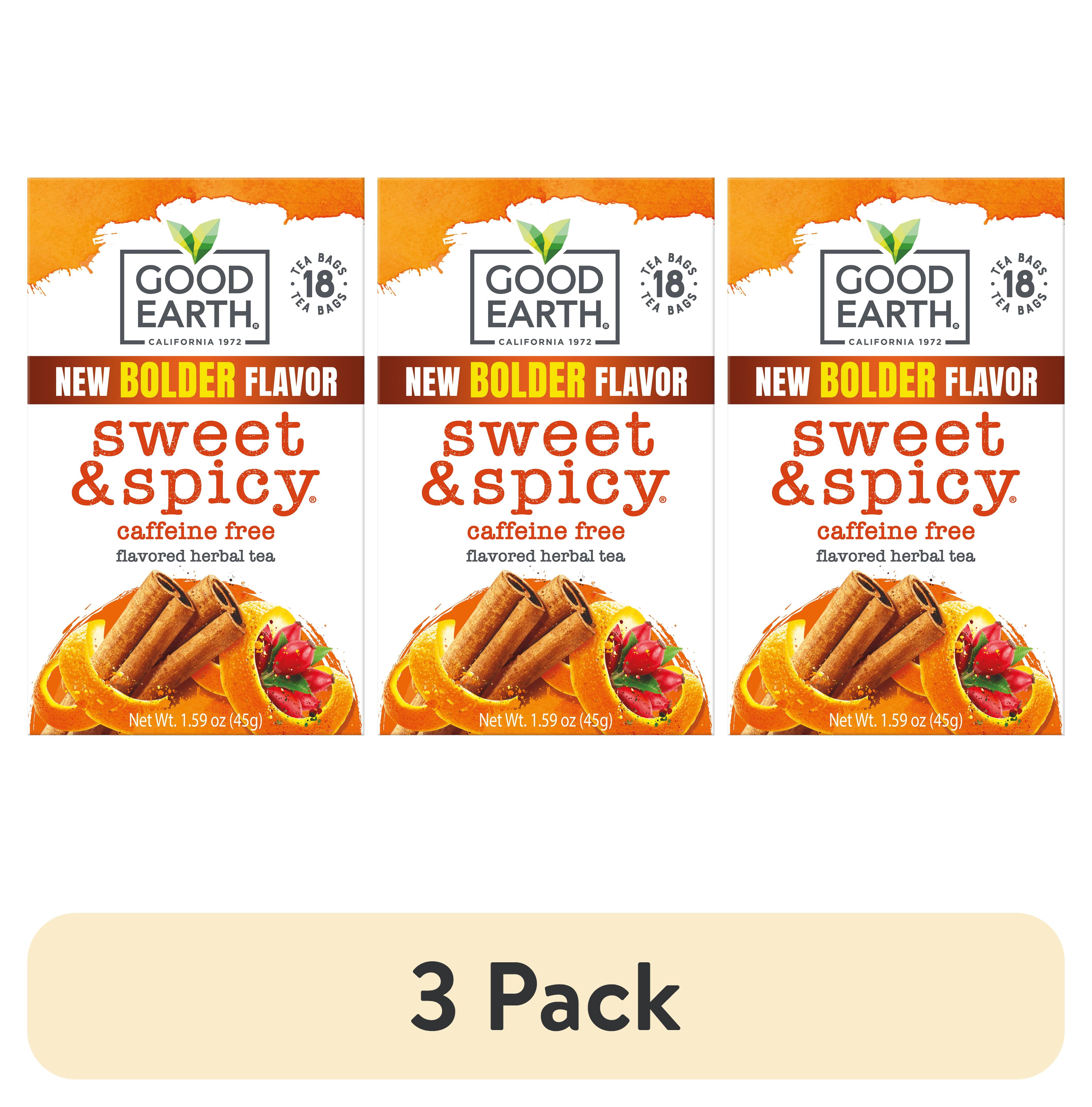 (3 pack) Good Earth Herbal & Black Tea, Sweet & Spicy, Caffeine Free, Tea Bags, 18 Ct