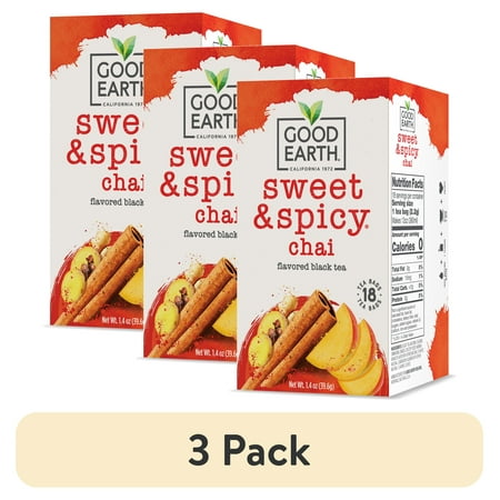 (3 pack) Good Earth, Sweet & Spicy Chai, Black Tea Bags, 18 Count