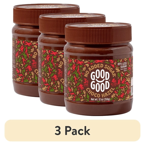 (3 pack) GOOD GOOD Choco Hazelnut Spread with Cocoa, No Added Sugar, 12 oz