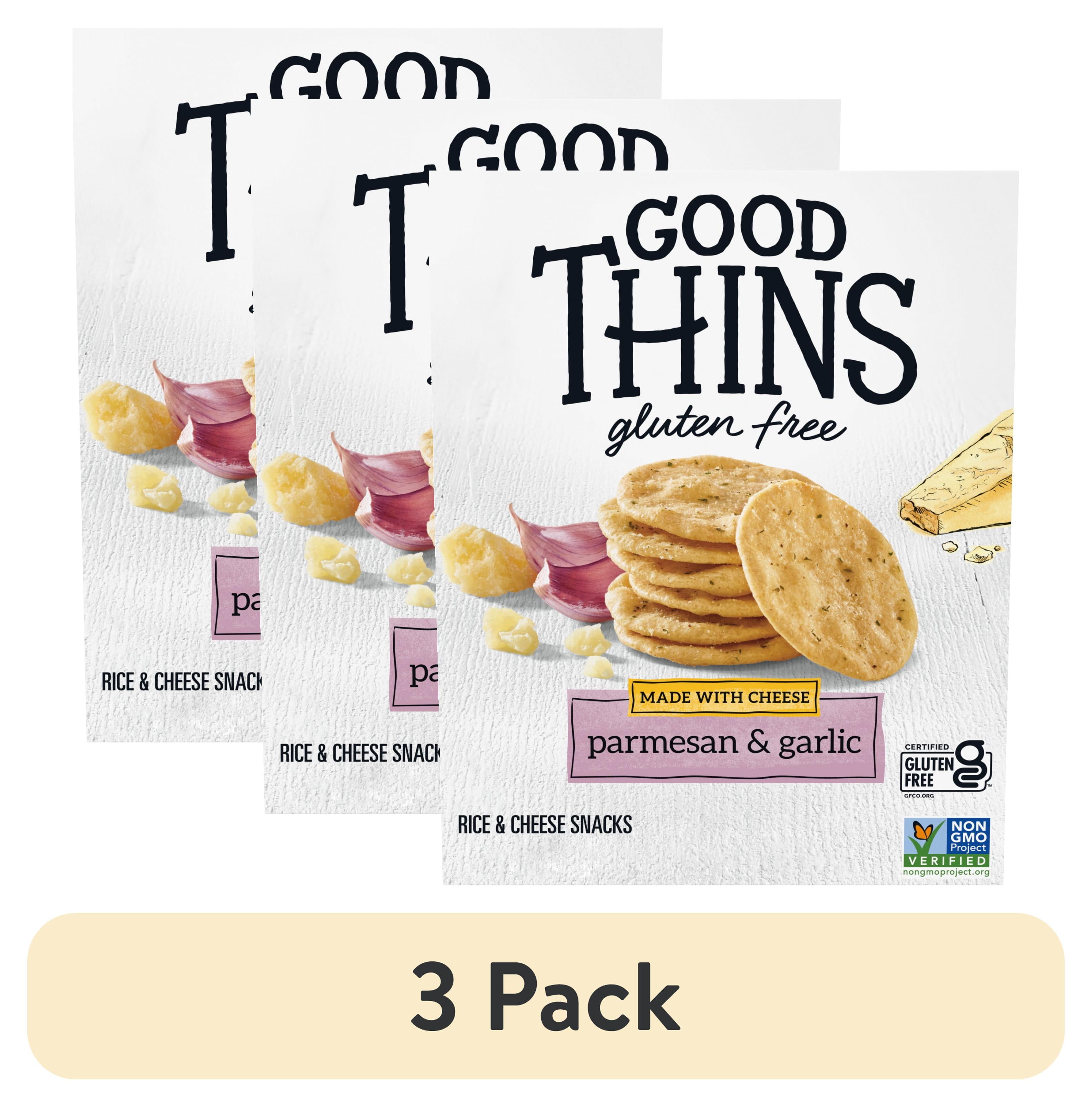 (3 pack) GOOD THINS Parmesan & Garlic Rice & Cheese Snacks Gluten Free Crackers, Snack Crackers, 3.5 oz