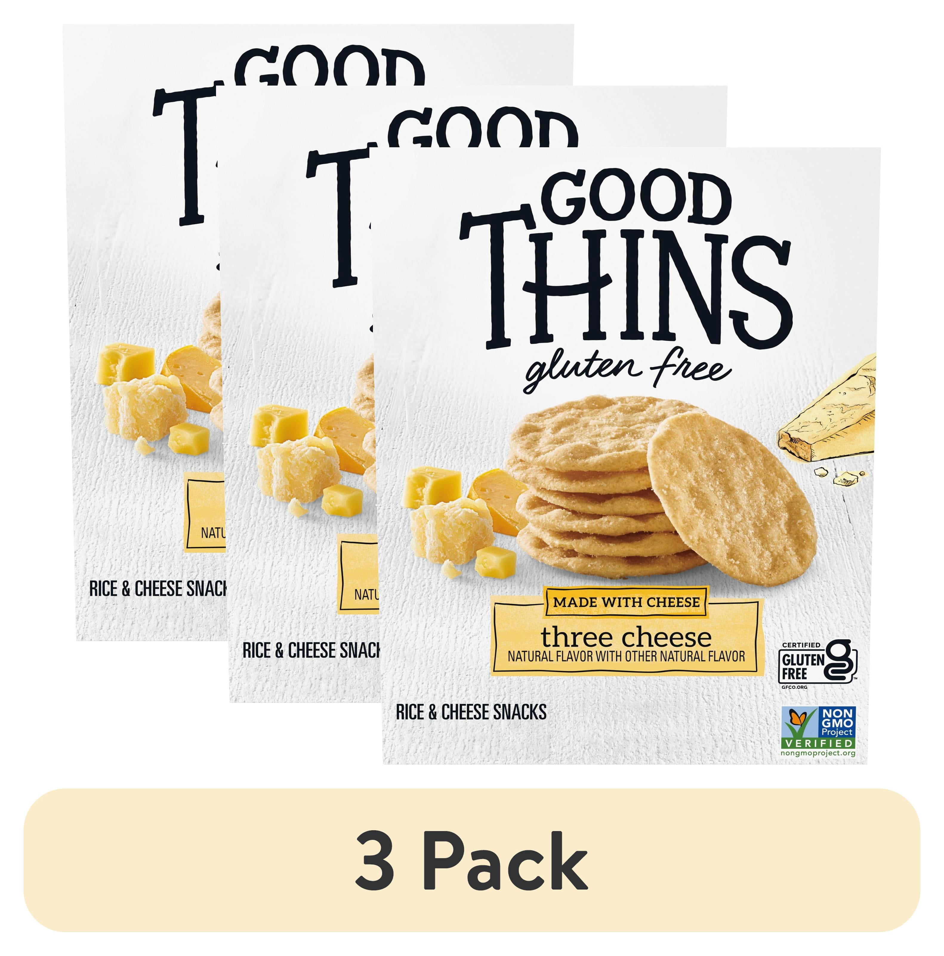 (3 pack) GOOD THINS Three Cheese Rice & Cheese Snacks Gluten Free Crackers, Snack Crackers, 3.5 oz