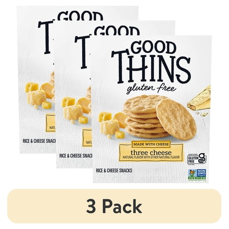 (3 pack) GOOD THINS Three Cheese Rice & Cheese Snacks Gluten Free Crackers, Snack Crackers, 3.5 oz