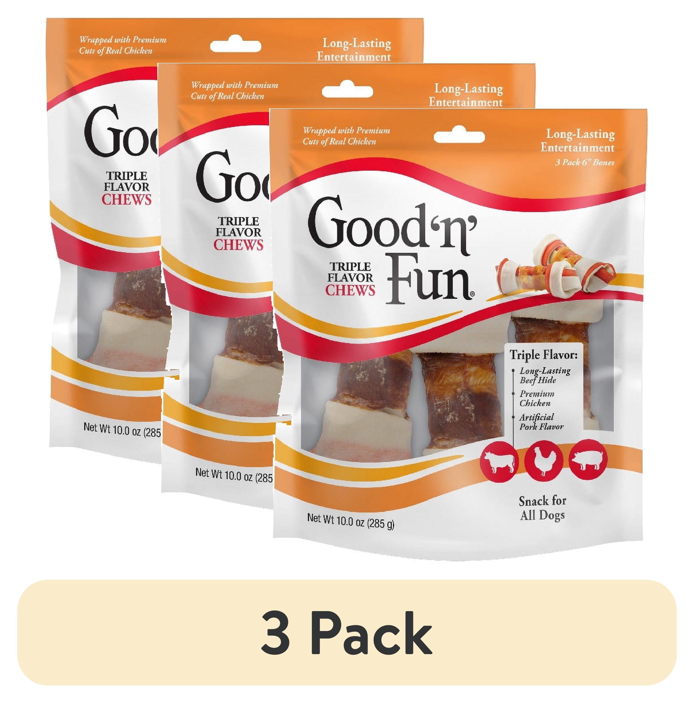 (3 pack) Good ‘n’ Fun Triple Flavor Chews for All Dogs, Rawhide Snack with Beef, Chicken and Pork, 3 Count