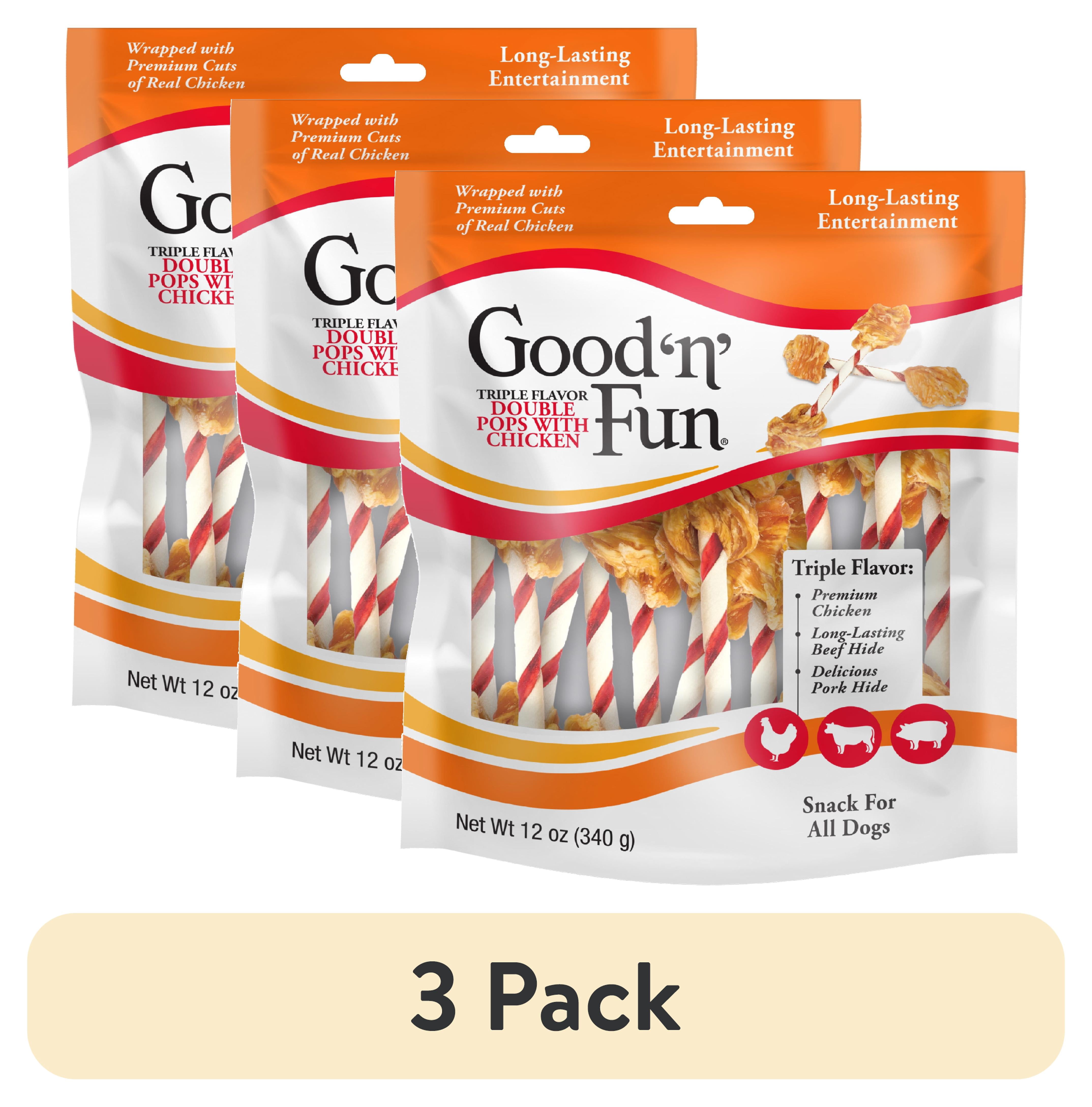 (3 pack) Good ’n’ Fun Triple Flavor Double Pops with Chicken, Rawhide Chews for All Dogs, 12 oz.