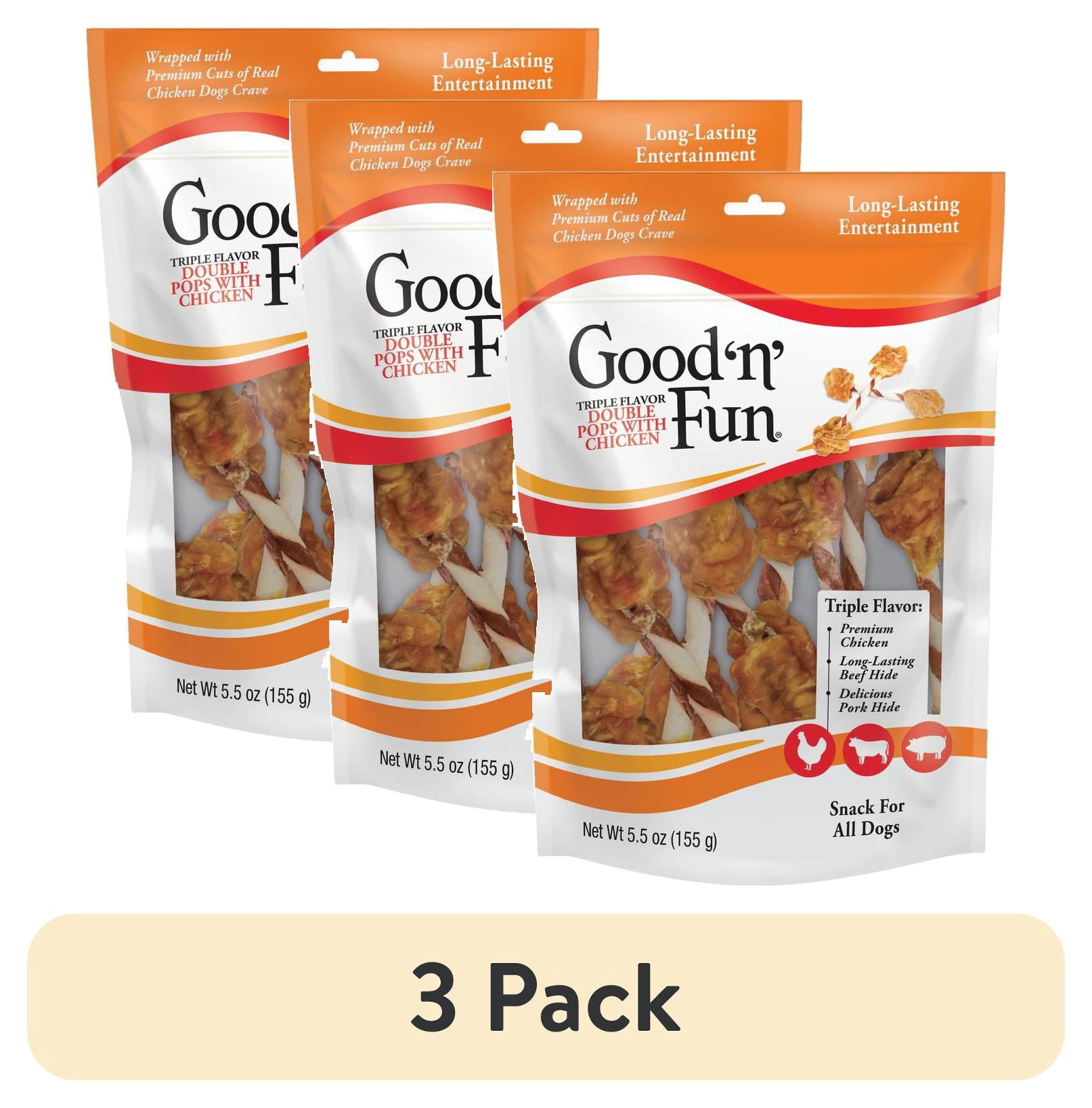 (3 pack) Good 'n' Fun Triple Flavor Double Pops with Chicken, Rawhide Chews for All Dogs, 5.5 oz.