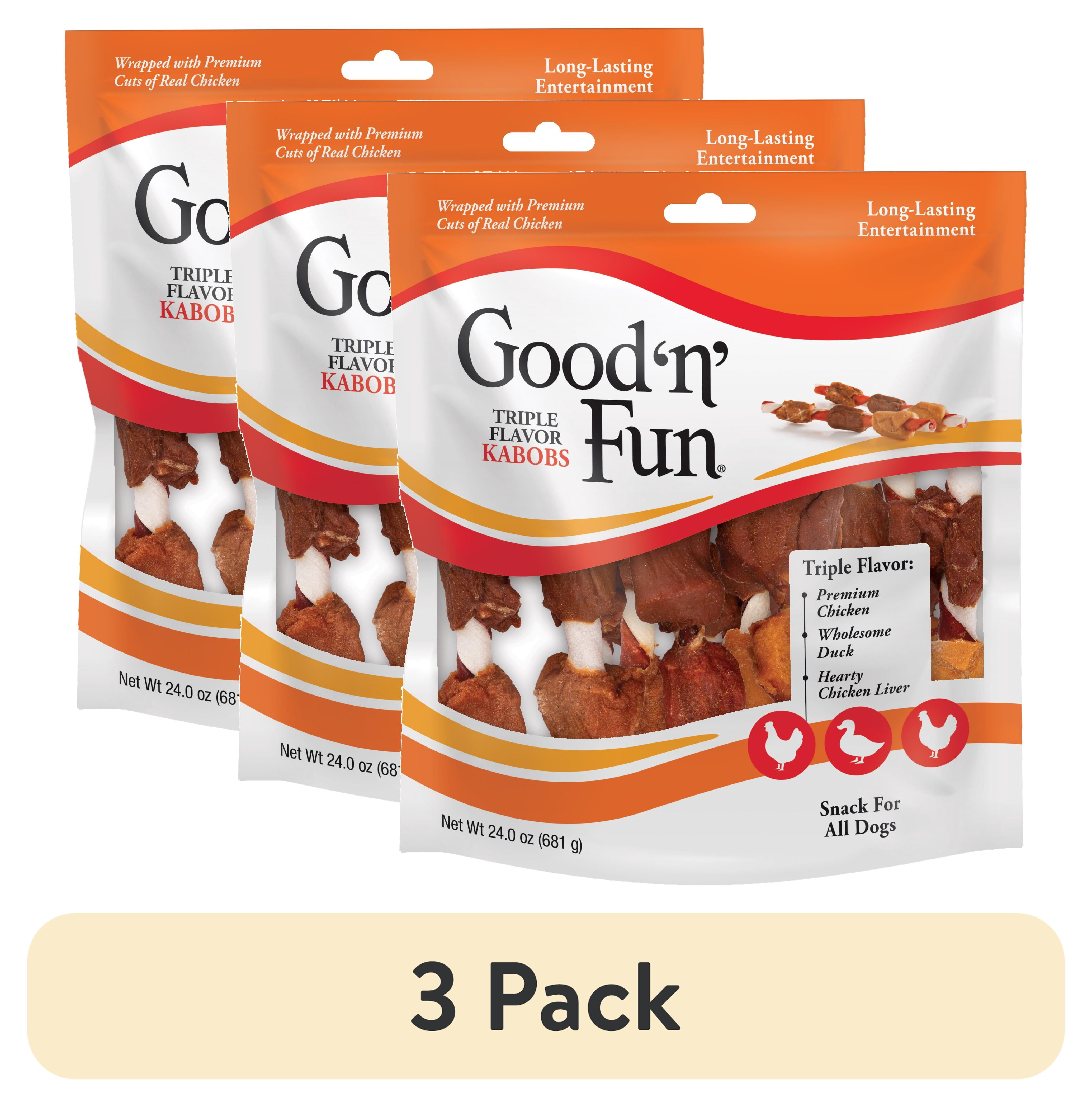 (3 pack) Good ’n’ Fun Triple Flavor Kabobs, Rawhide Chews for All Dogs, 24 oz