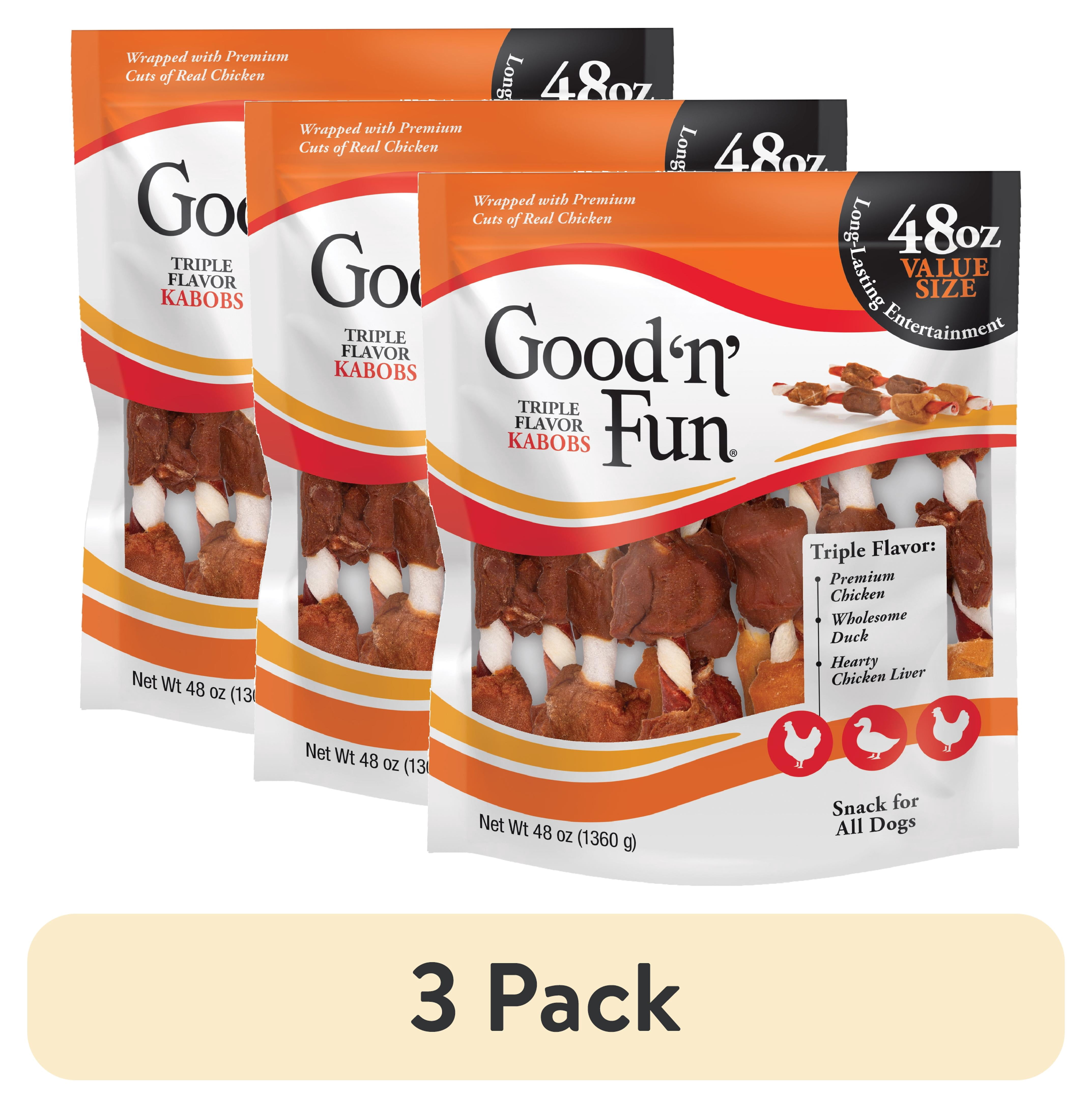 (3 pack) Good 'n' Fun Triple Flavor Kabobs, Rawhide Chews for All Dogs, 48 oz