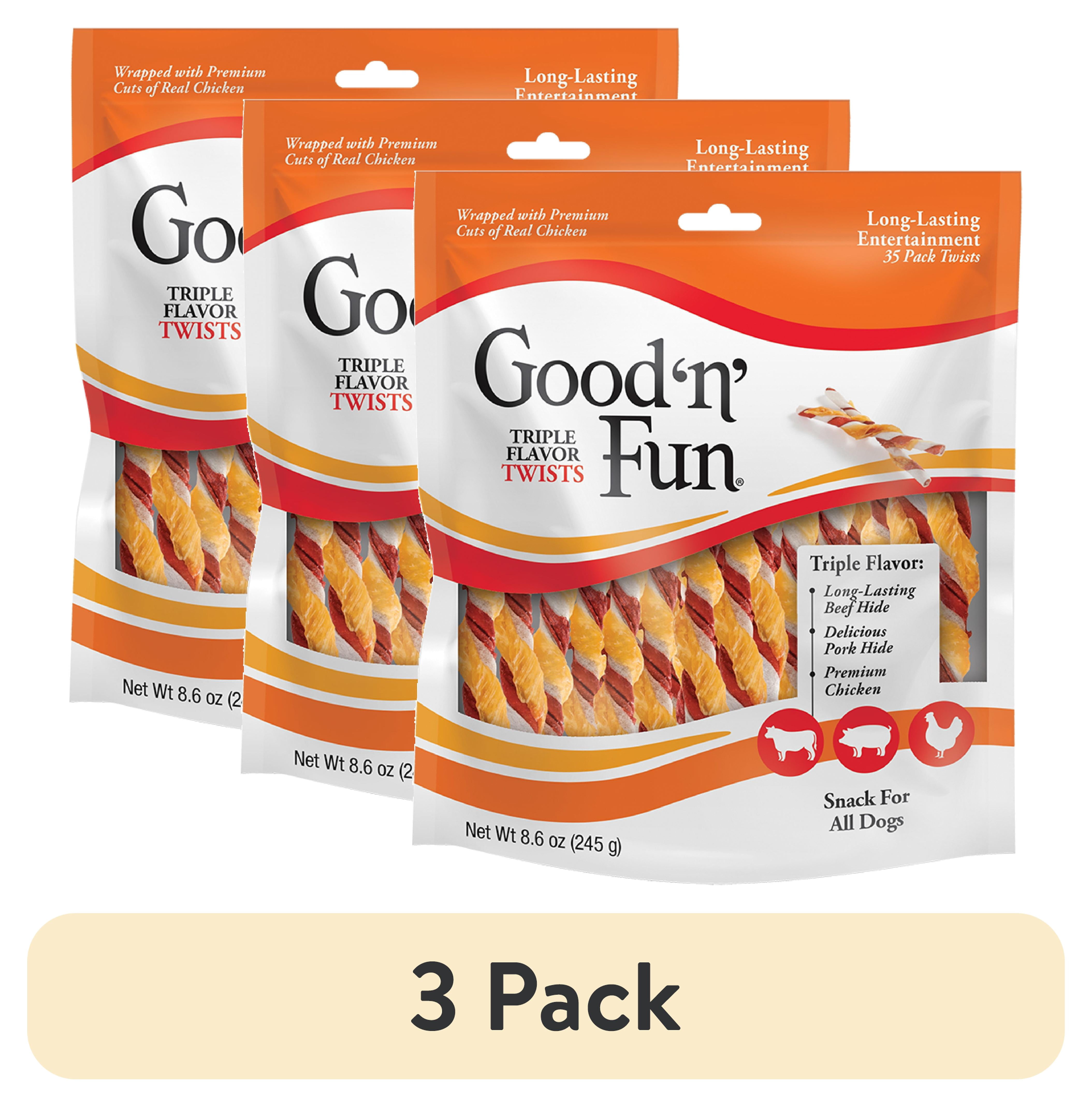 (3 pack) Good 'n' Fun Triple Flavor Twists, Rawhide Chews for All Dogs, 35 Count