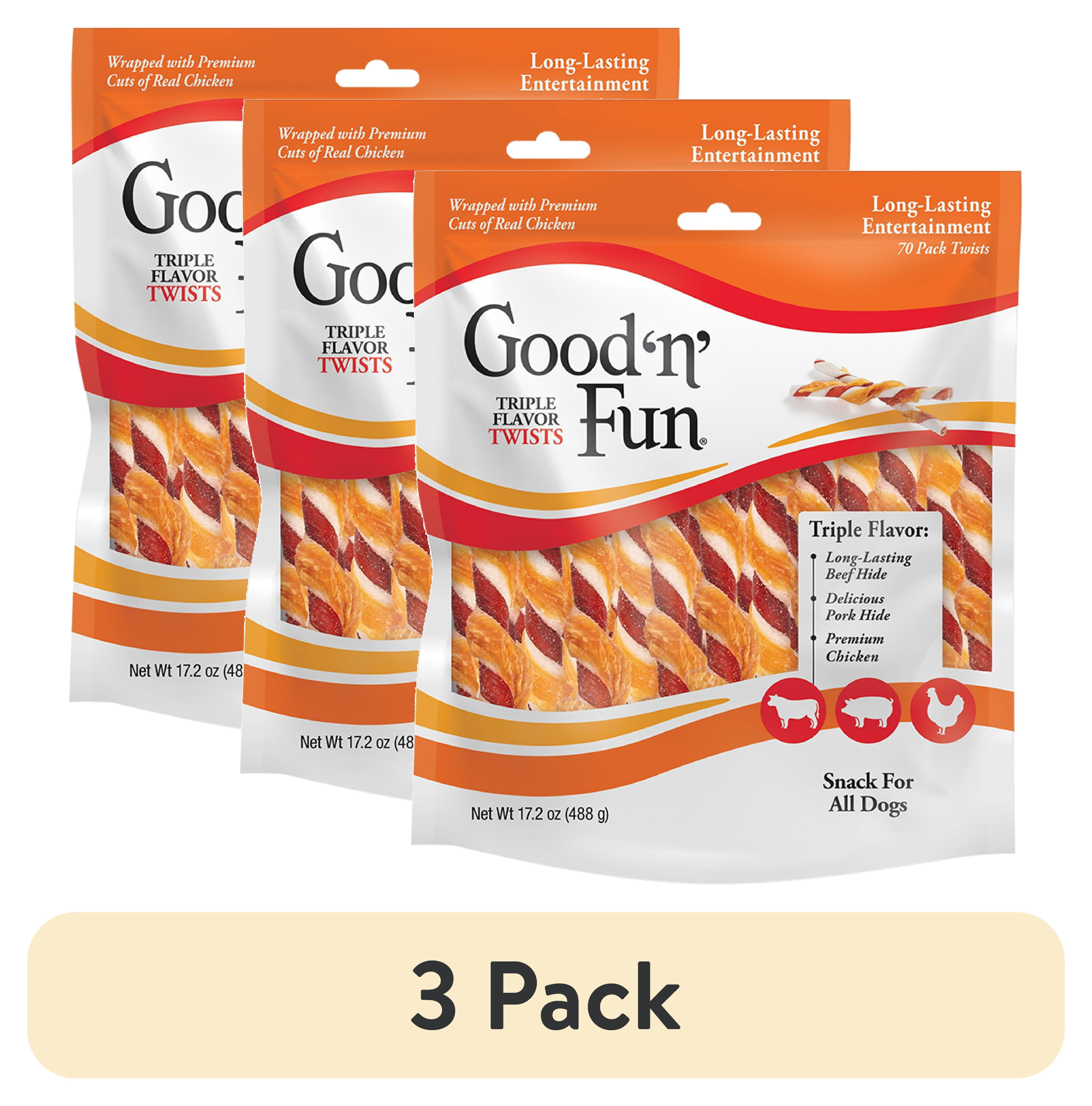 (3 pack) Good 'n' Fun Triple Flavor Twists, Rawhide Chews for All Dogs, 70 Count