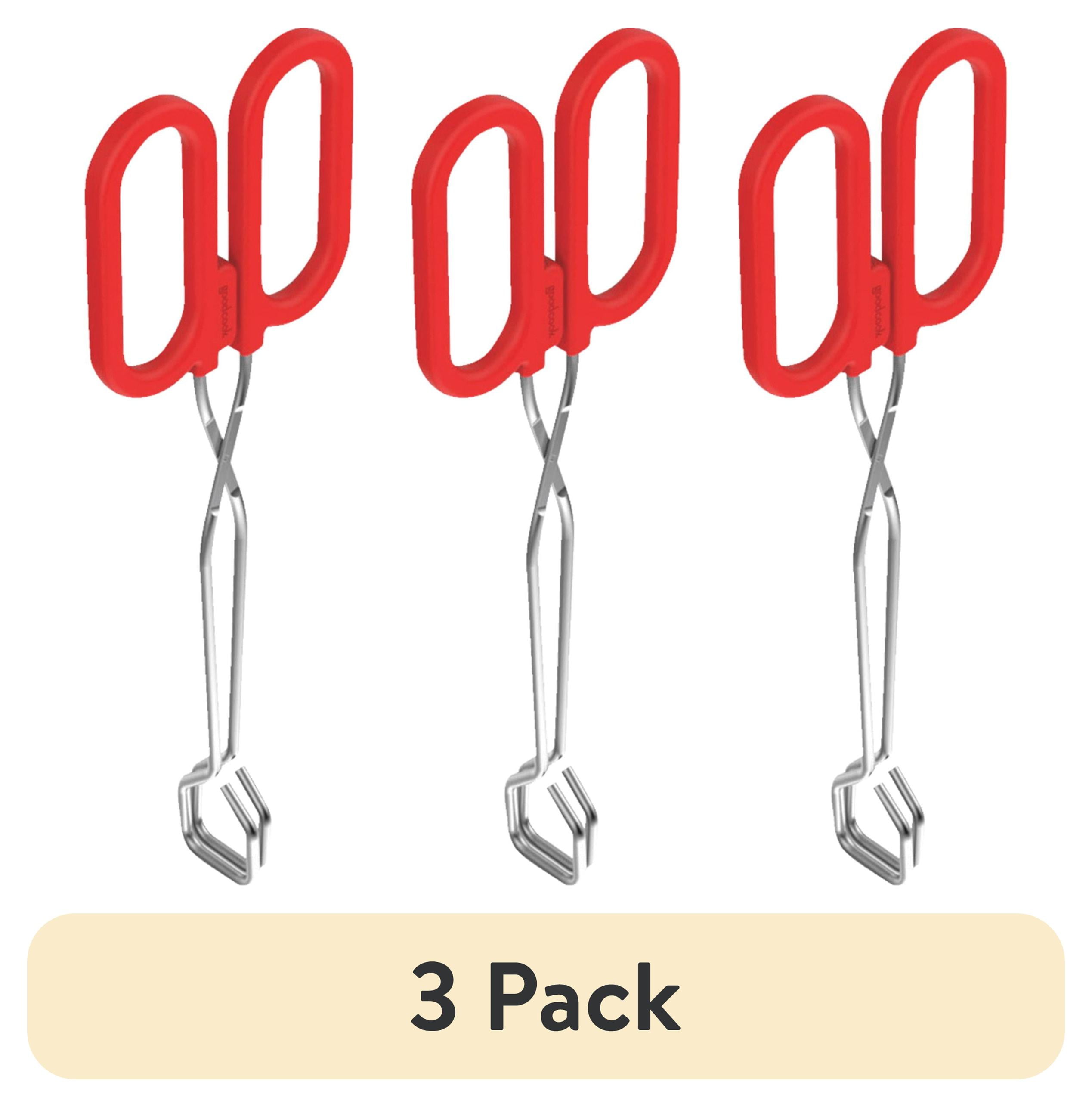 (3 pack) GoodCook Kitchen Loop Tongs 10", Chrome, Silver/Red