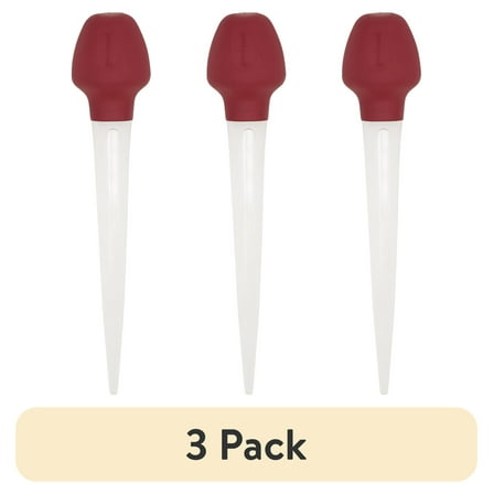 (3 pack) Turkey Baster with Lay-Flat Bulb 11.5", Plastic, Clear/Red, BPA-Free, GoodCook