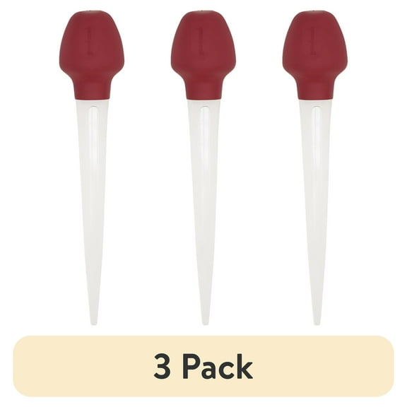 (3 pack) Turkey Baster with Lay-Flat Bulb 11.5", Plastic, Clear/Red, BPA-Free, GoodCook