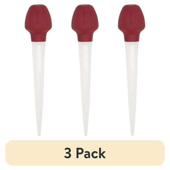 (3 pack) GoodCook BPA-Free Plastic 11.5" Turkey Baster with Lay-Flat Bulb, Clear/Red