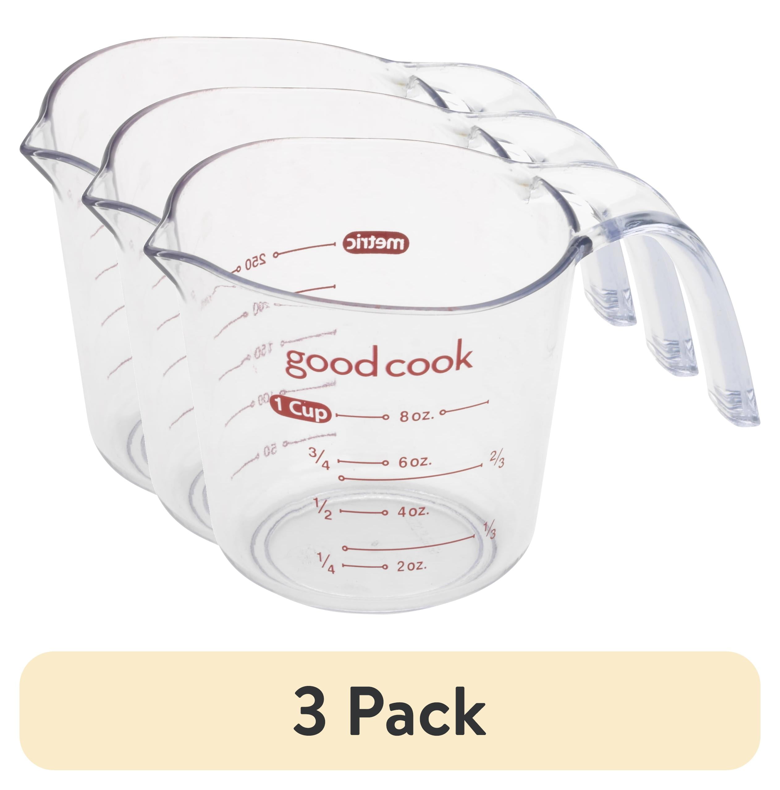 (3 pack) GoodCook Clear Liquid Measuring Cup, 1-Cup Capacity, Easy-to-Read Measurements