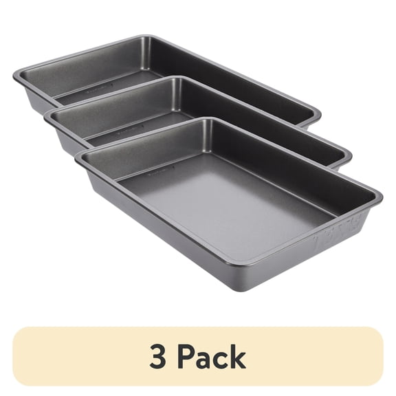 (3 pack) GoodCook PRO Nonstick Carbon Steel Oblong Baking Pan, 9 Inch x 13 Inch, Gray