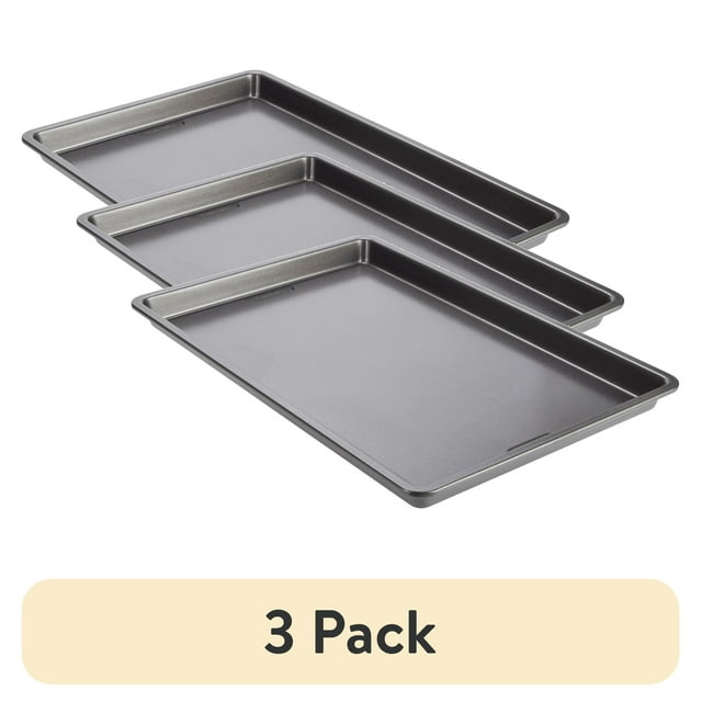 (3 pack) GoodCook PRO Nonstick Steel Baking Sheet, 17" x 11", Gray