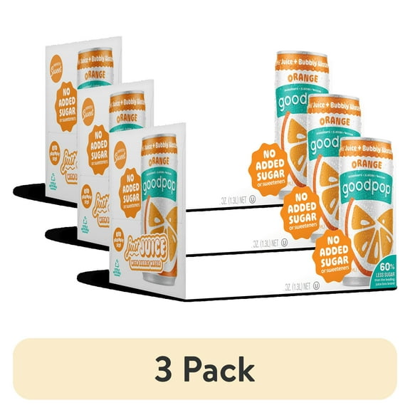(3 pack) GoodPop Just Juice + Bubbly Water Mini Cans Orange 7.5 fl oz 6 Pk