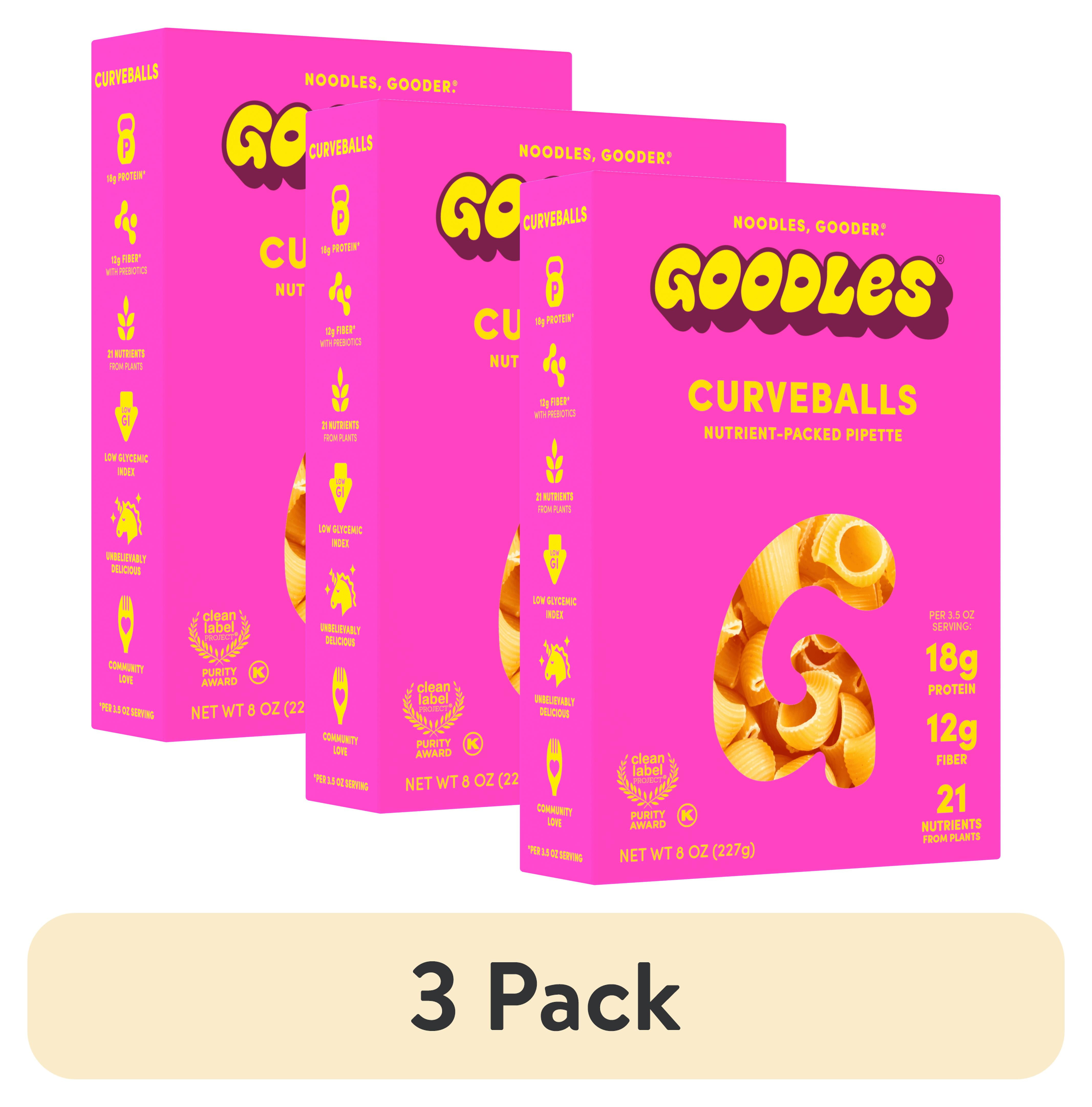 (3 pack) Goodles Protein-Packed Curveballs Pipette Dry Pasta 8 oz