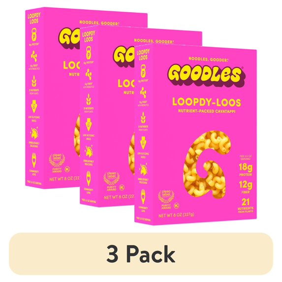 (3 pack) Goodles Protein-Packed Loopdy-Loos Cavatappi Dry Pasta 8 oz