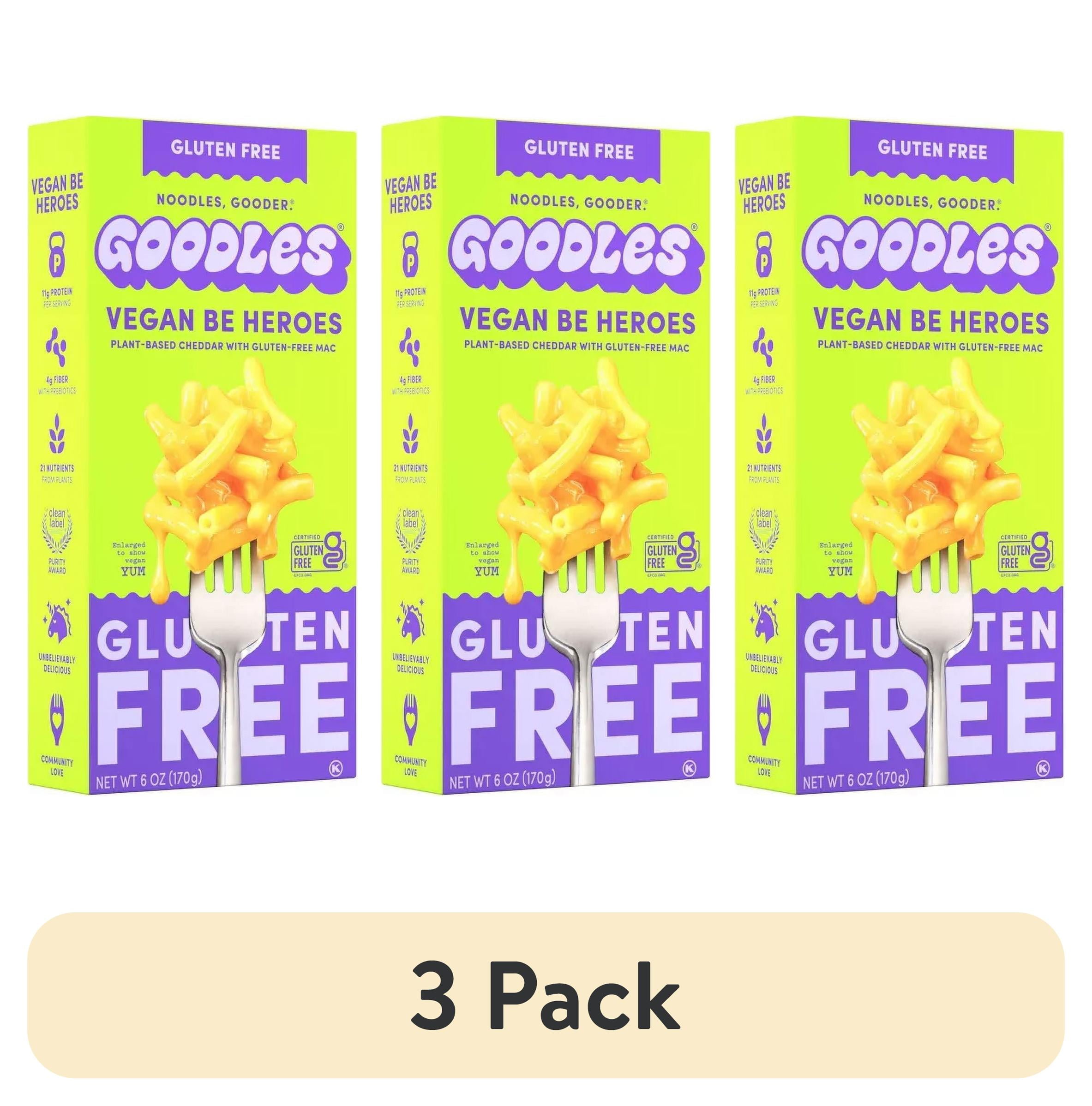 (3 pack) Goodles Vegan Be Heroes Plant-Based Cheddar with Gluten Free Macaroni and Cheese, Shelf Stable, 6oz