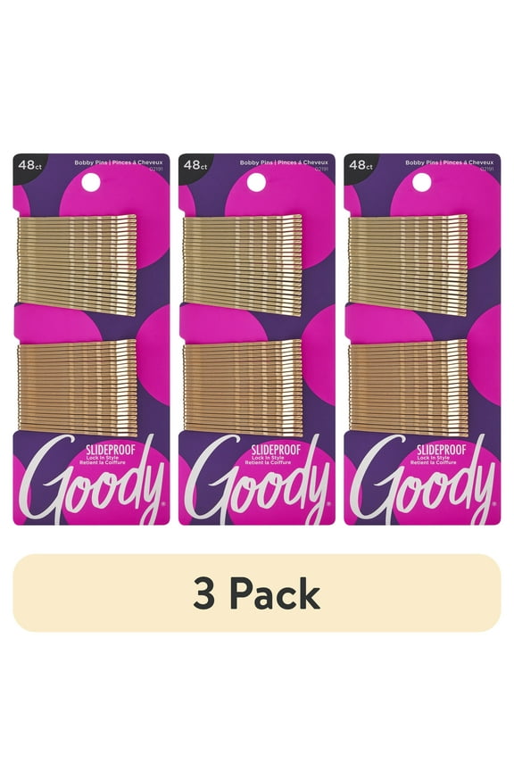 (3 pack) Goody Blonde Bobby Pins, Slide Proof Grip Comfort Tip, Pain Free Wear, Blonde, 48Ct