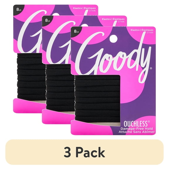 (3 pack) Goody Ouchless Athletique Hair Elastics, Sweat & Stretch Hair Ties, Black, 8 Ct