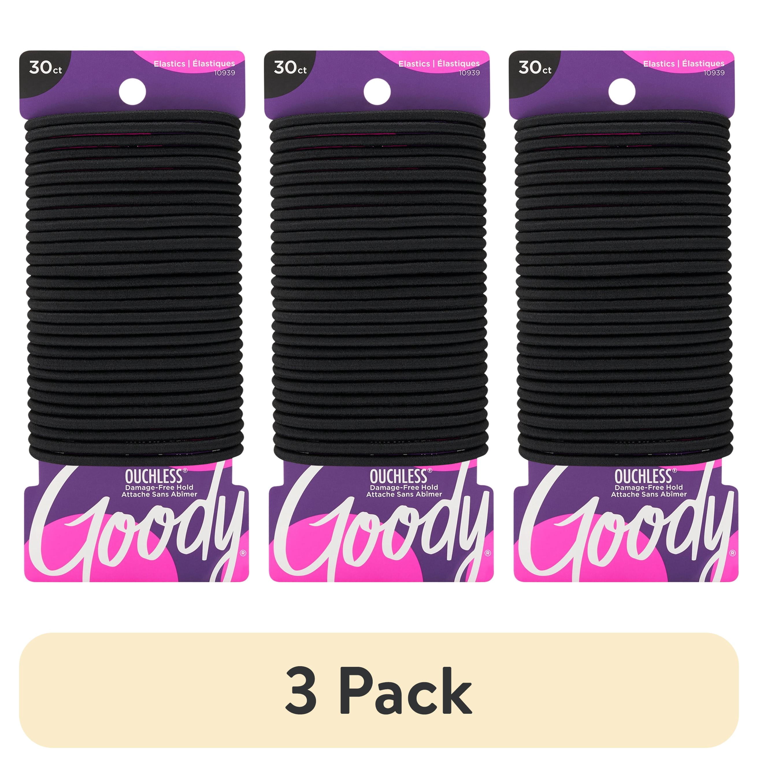 (3 pack) Goody Ouchless No‑Metal Braided Hair Ties, Black, 30 Count