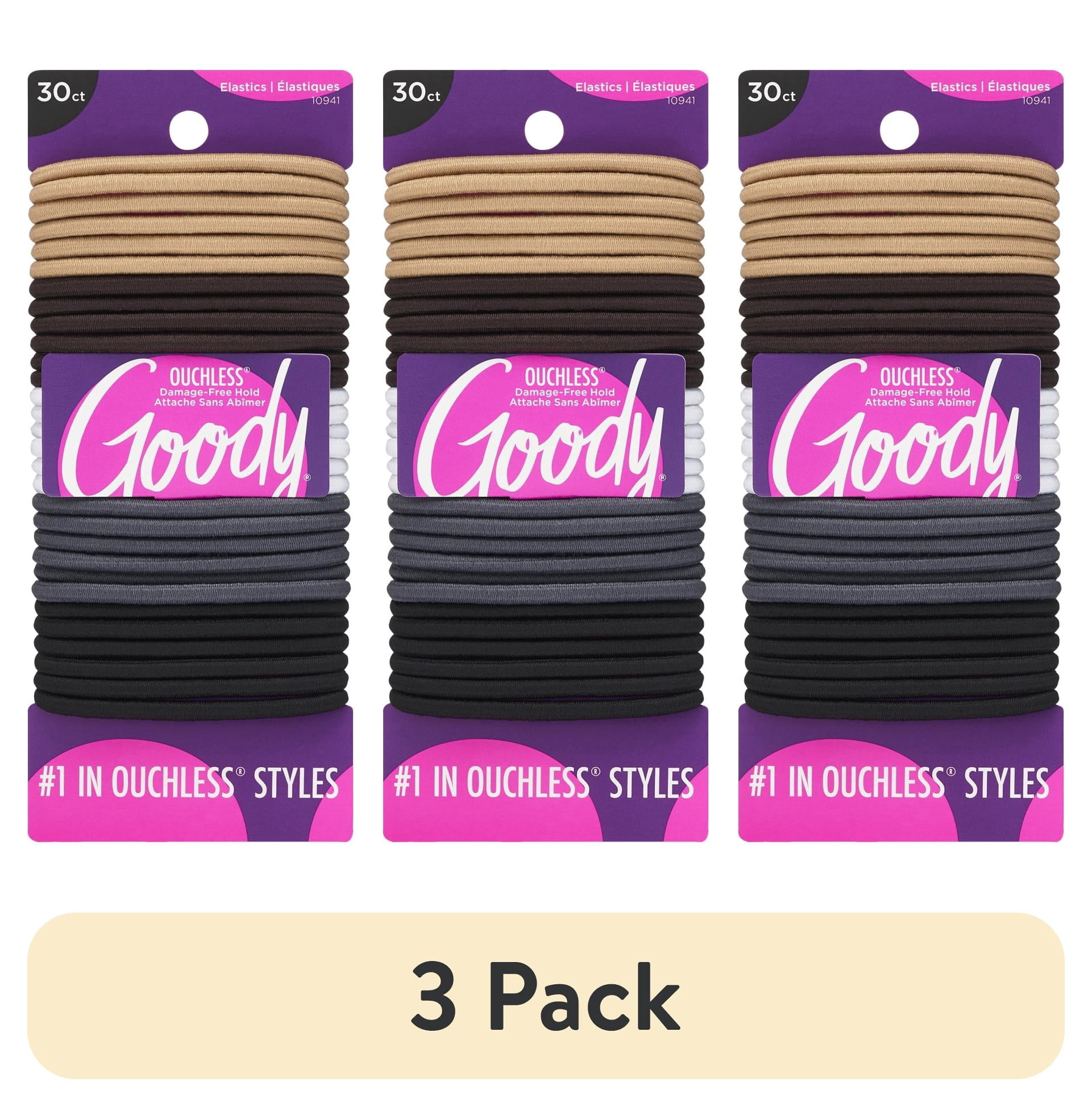 (3 pack) Goody Ouchless No-Metal Hair Elastics, Assorted Neutral Colors, 30 Count