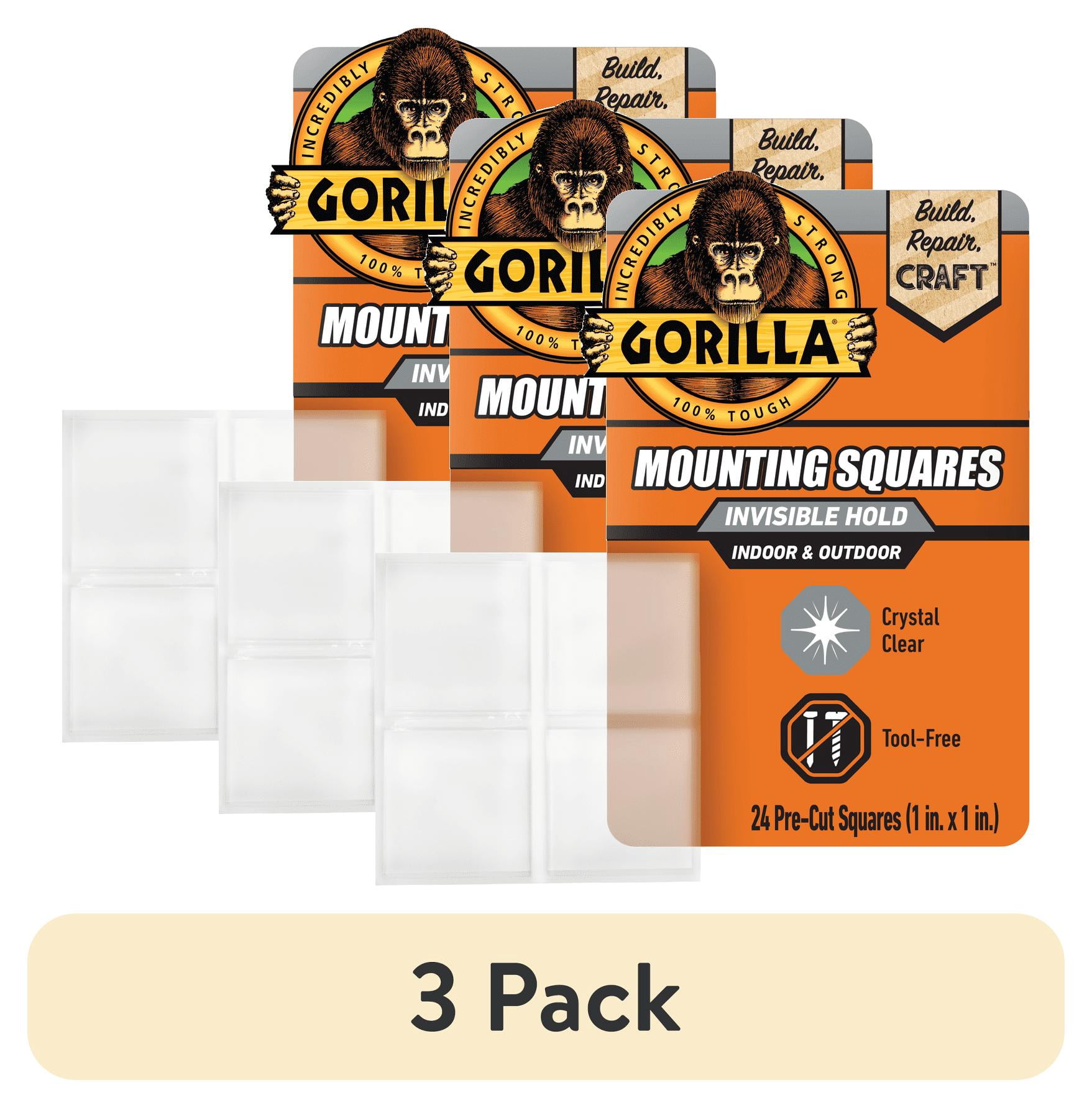 (3 pack) Gorilla 1" Double-Sided Mounting Tape Squares, 24 Pre-Cut Pieces, Clear, Model 6068701, New
