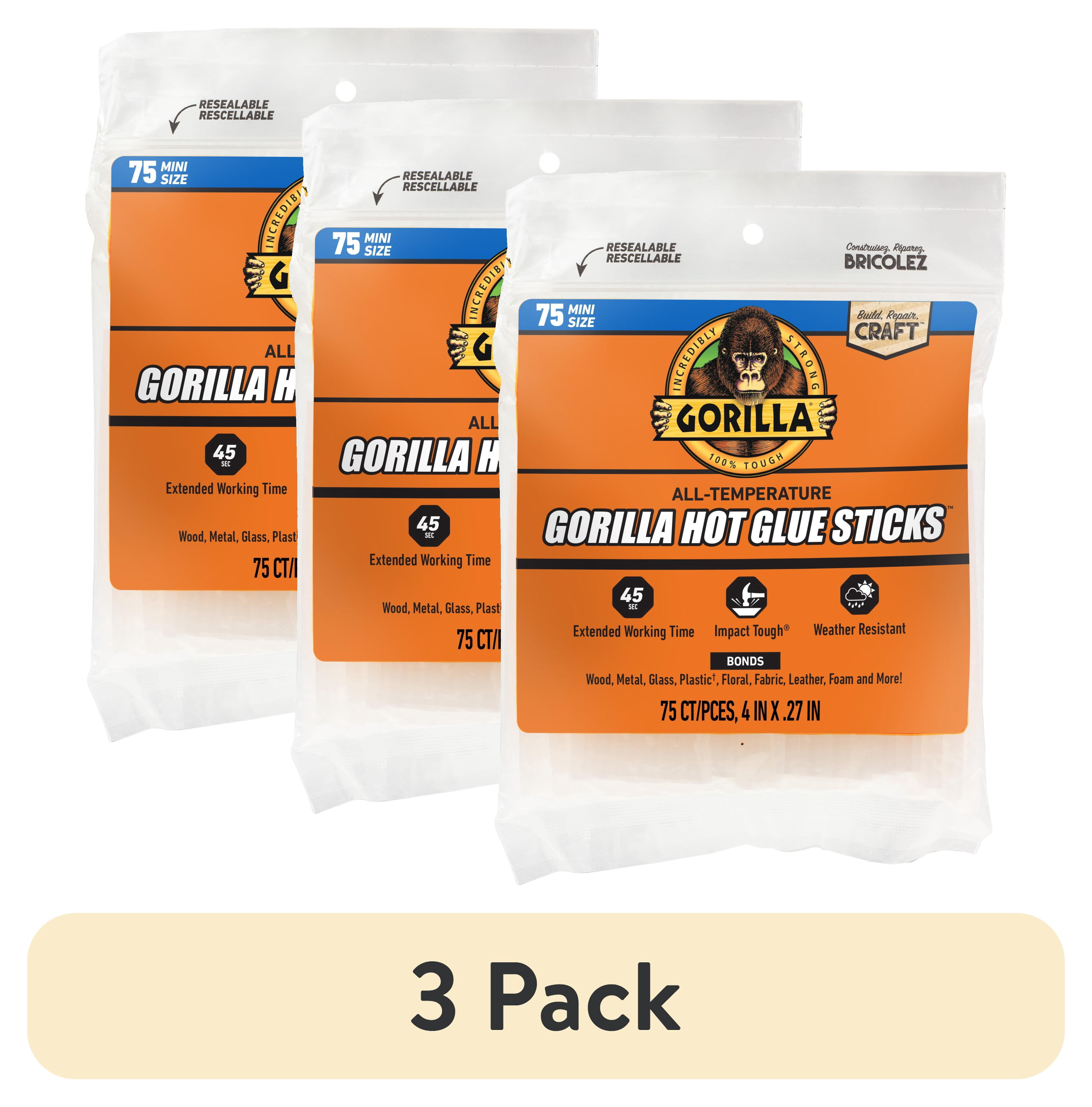 (3 pack) Gorilla Glue Clear 4" Dual Temp Mini Hot Glue Sticks, 75 Count