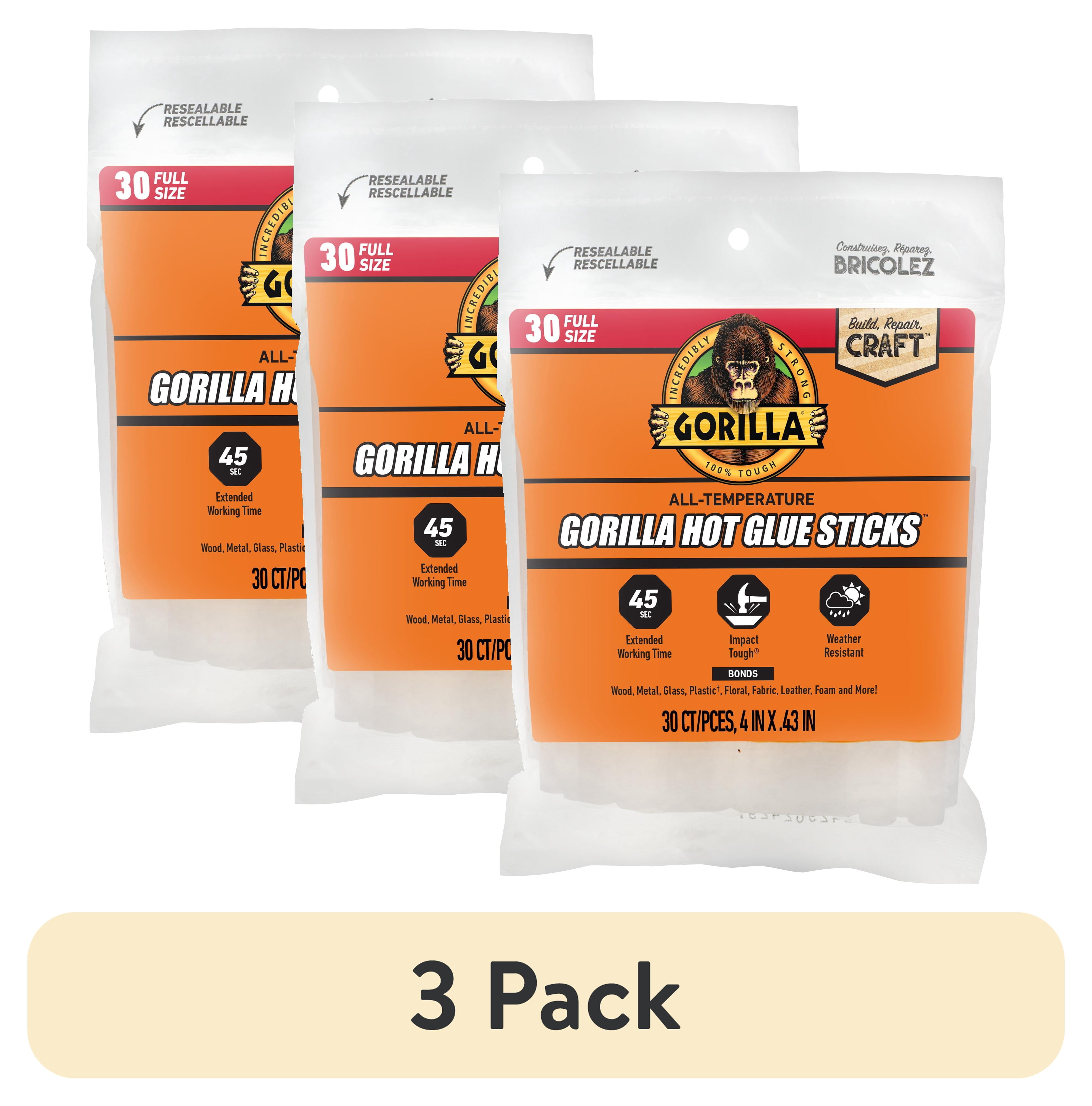 (3 pack) Gorilla Glue Clear 4 inch Dual Temp Full-Size Hot Glue Sticks, 30 Count
