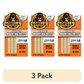 (3 pack) Gorilla Glue Mounting Putty 84 Pre-Cut Squares, 2 Ounces