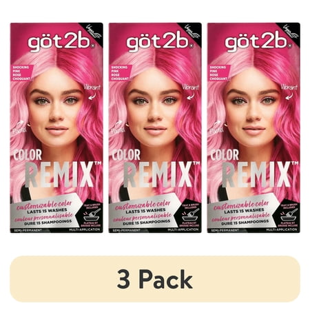 (3 pack) Got2b Color Remix, Customizable Semi-Permanent Hair Color, 093 Shocking Pink, 1 Application