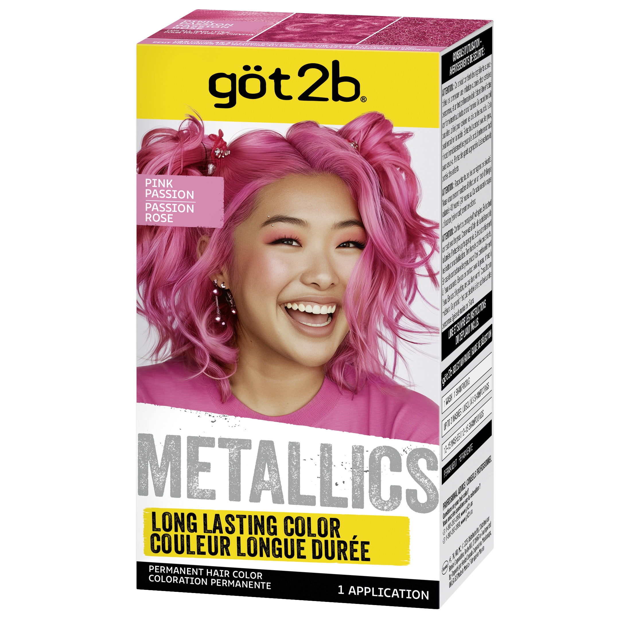 3 pack) got2b Metallics Permanent Hair Dye, M87 Pink Passion, Hair