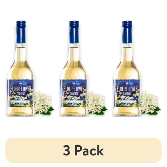 (3 pack) Gourmanity Elderflower Syrup, All Natural 3 Ingredient Elderflower Cordial, Floral & Fresh Elderberry Flower Syrup (500ml/16.9 fl oz Glass Bottle)